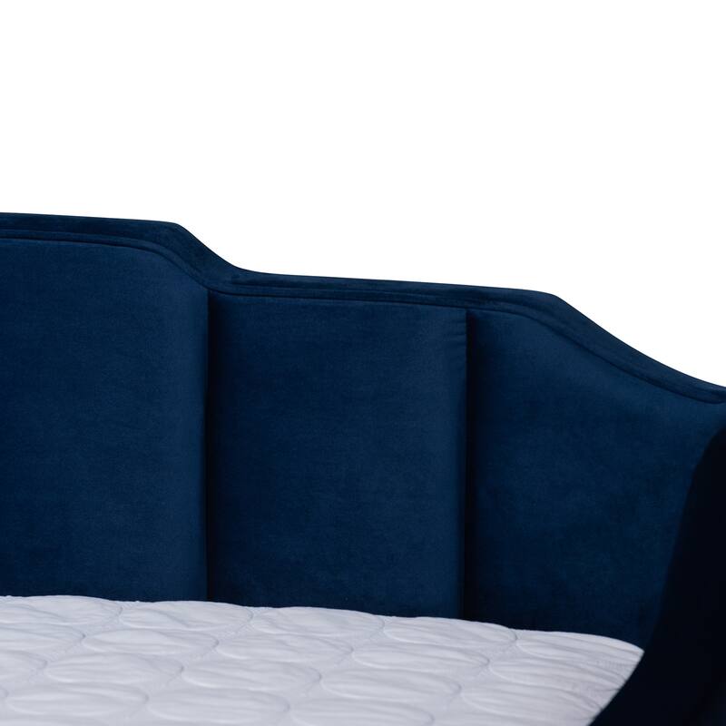 Modern Daybed with Trundle - Navy Blue Velvet Upholstered Full Size Bed Frame - Bedroom Platform Bed