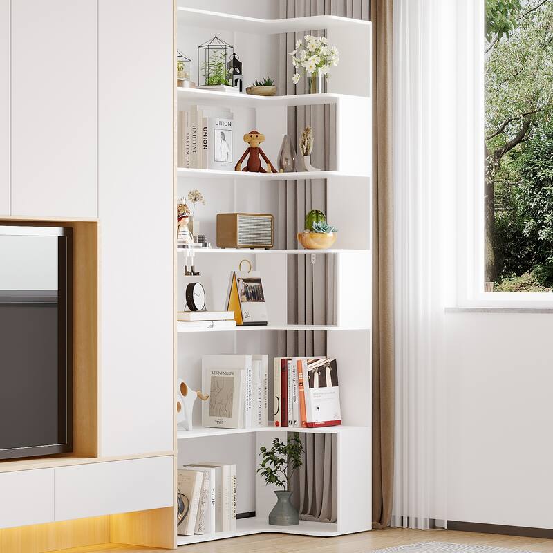 81.9"H Bookshelf Free Combination Shelf Creative Bookcase Bathroom - Corner - White
