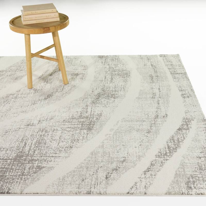 Barthe Contemporary Abstract Area Rug - Grey/Cream - 5'3" x 7'