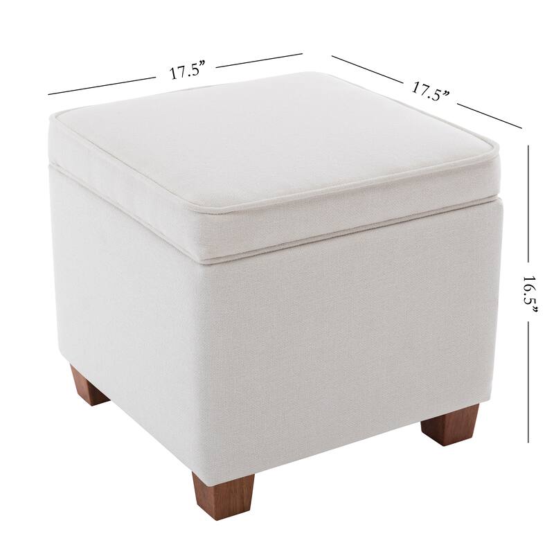 WOVENBYRD Square Storage Ottoman with Piping and Lift Off Lid