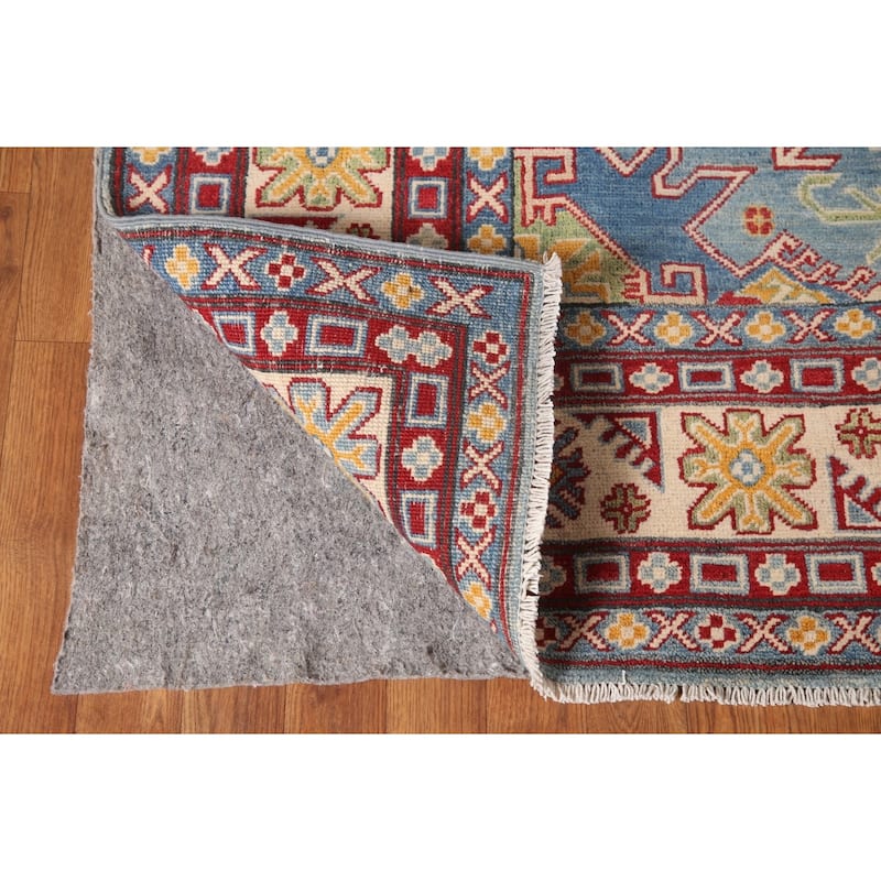Light Blue Kazak Geometric Area Rug Wool Carpet - 6'7" x 9'10"