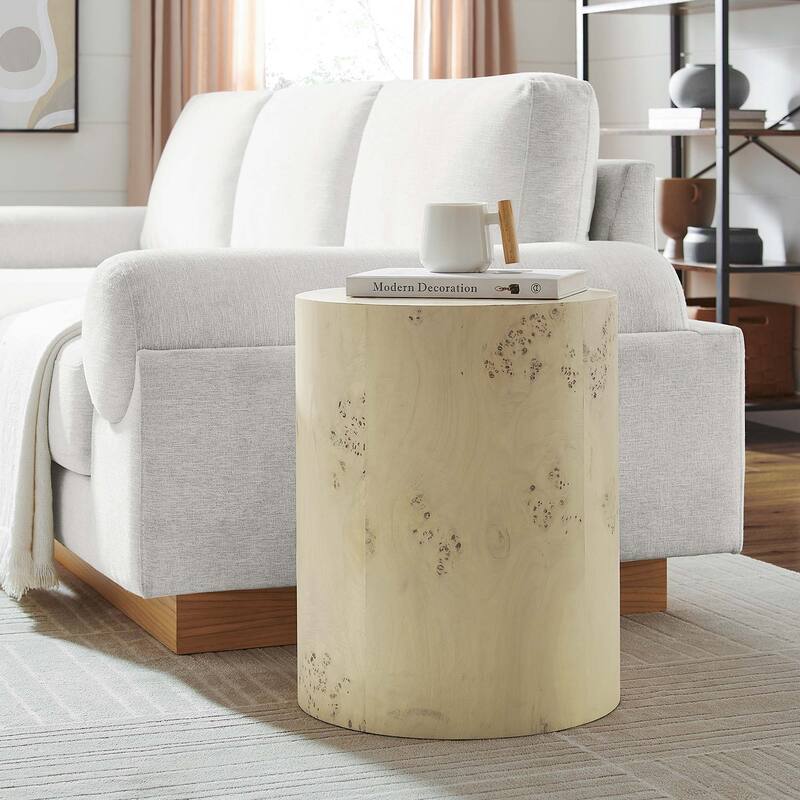 Cosmos 16" Round Burl Wood Side Table - N/A