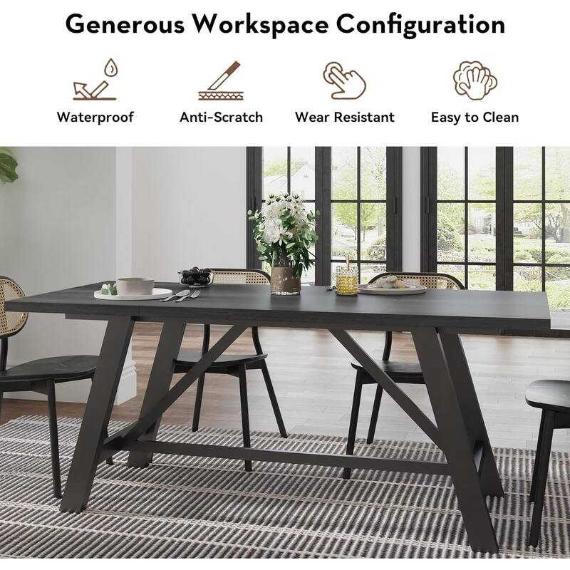 WESOME 70.8" Rectangular Rustic Wooden Dining Table with Sturdy Iron Legs - 31.5 x 70.87 x 29.53 inch