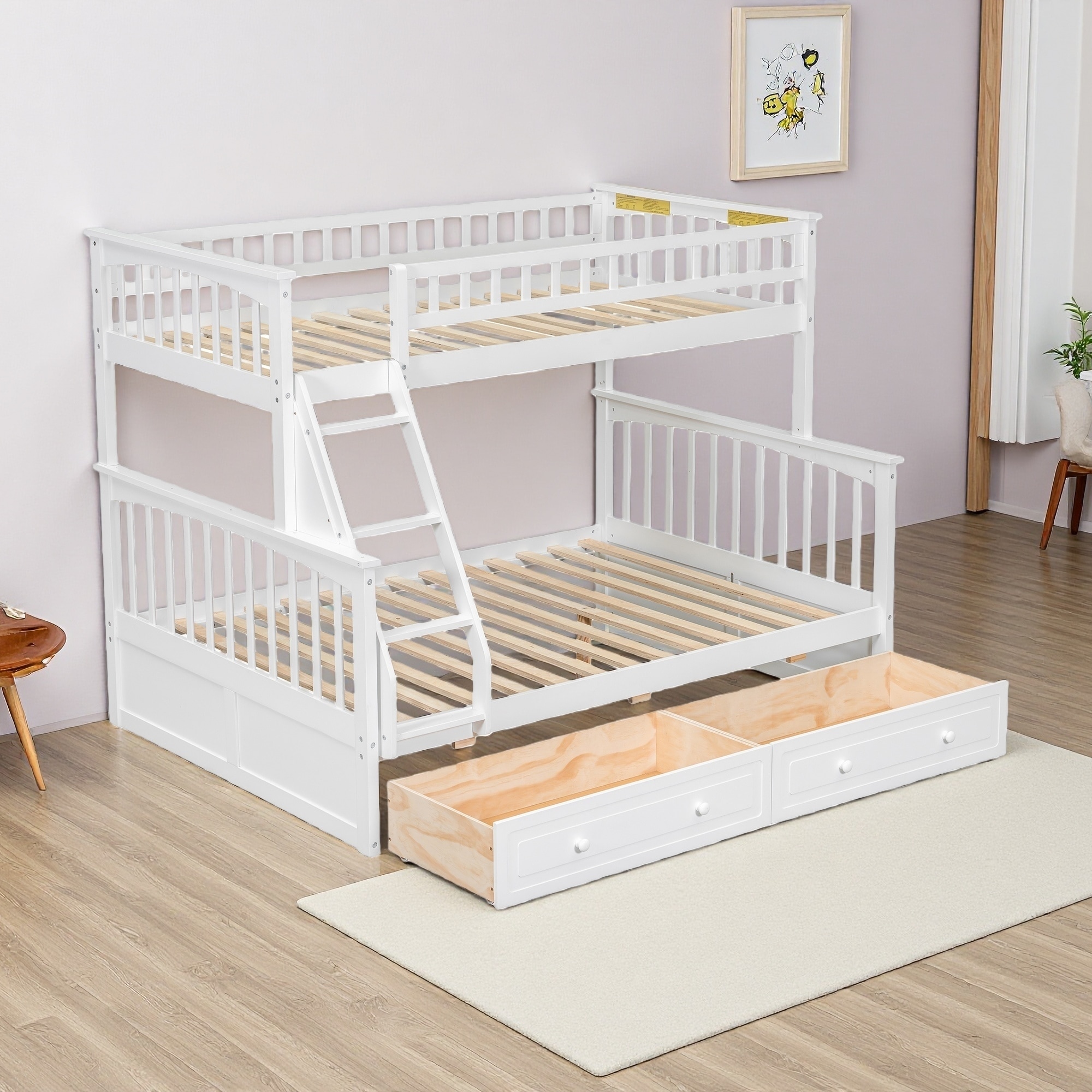 Twin over Full Pine Bunk Bed with Drawers and Convertible Design