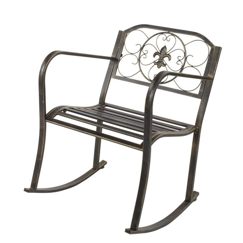 Traditional Wrought Iron Outdoor Rocking Chair -  Bronze