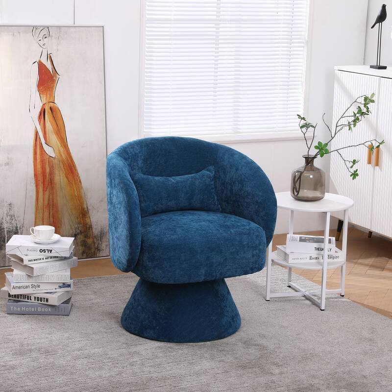 Swivel Round Barrel Chair in Fabric with Curved Backrest and Thick Padded Seat