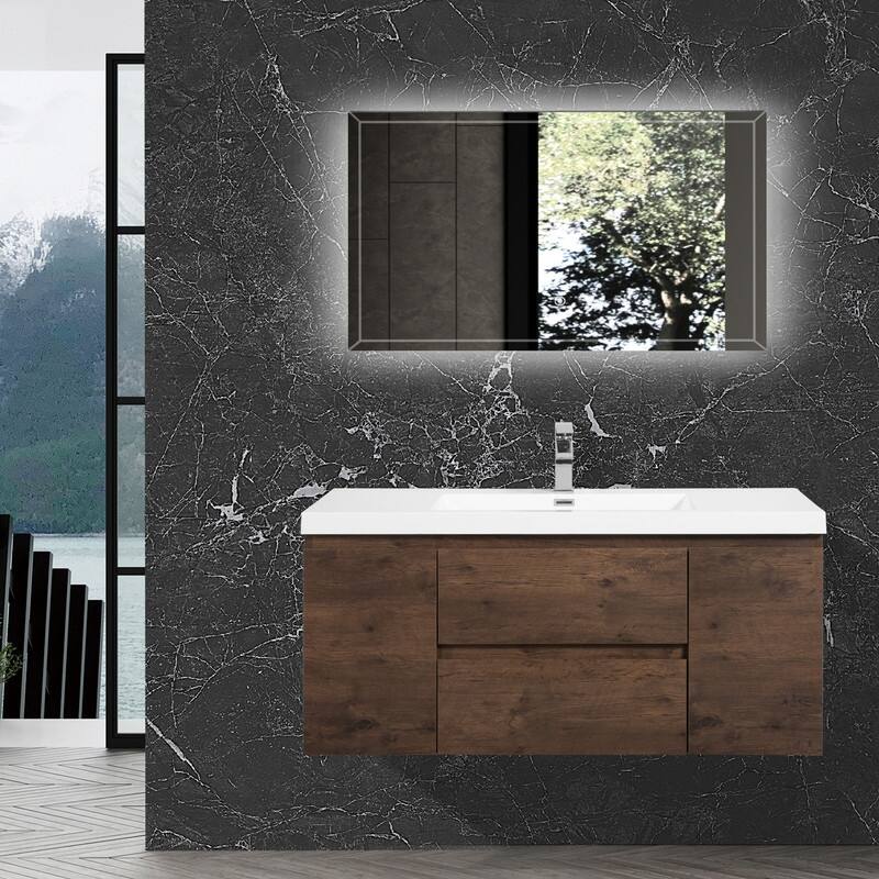 ABRUZZO 48" Floating Bathroom Vanity with Integrated Resin Top Basin 2 Cabinets 2 Soft Close Drawers Full Assembly