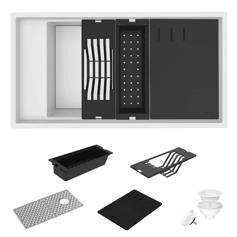 Ruvati 18 x 34 inch Granite Composite Workstation Kitchen Sink Dual Mount - White - RVG1650WH