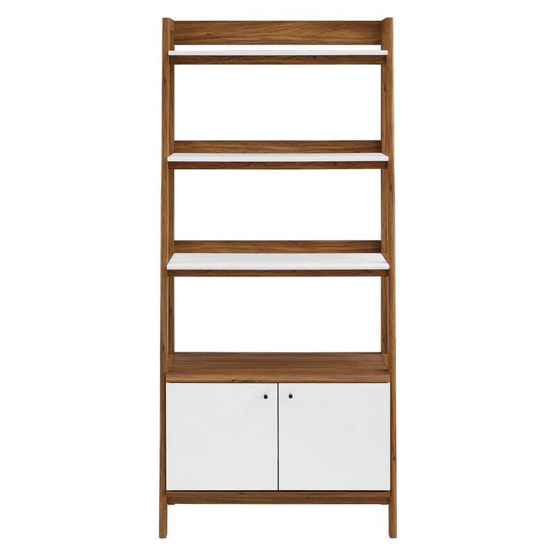 Balsam 5-Shelf Ladder Two-tone Wooden Bookcase with Storage Cabinet