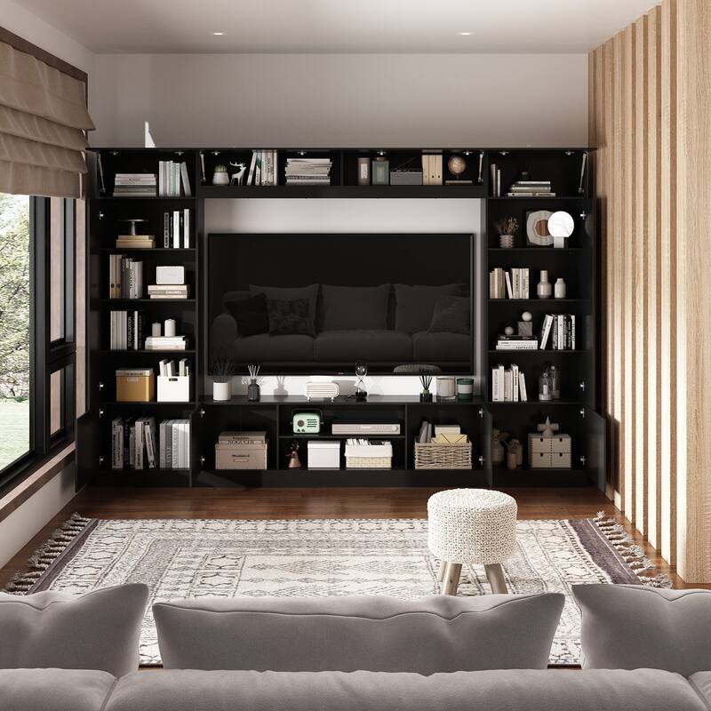 Bookshelf Entertainment Center Storage & Ambient Lighting White/Black