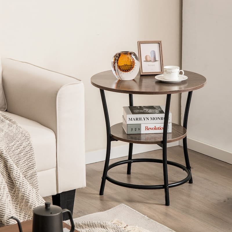 Costway 2 PCS 2-Tier Sofa Side End Table Round Nightstand with Sturdy - See Details