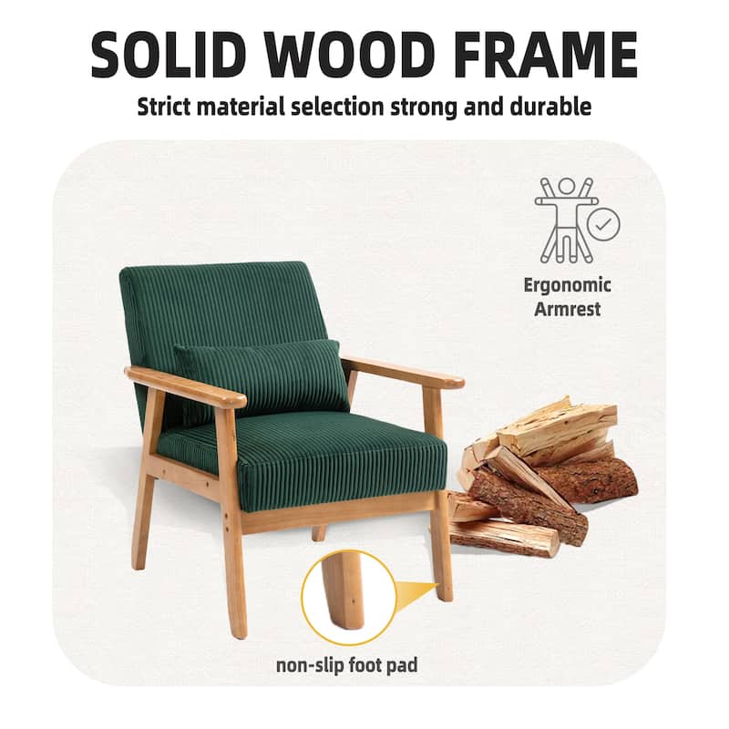 Corduroy Accent Chair,Solid Wood Armchair for Living Room