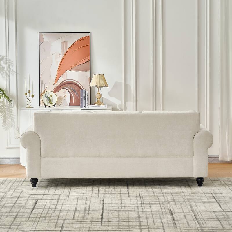 Chenille Upholstered 3 Seater Sofa, Oversized Sofa with Rolled Arms, Deep Seat Couch with Nailhead Trim & Wood Legs