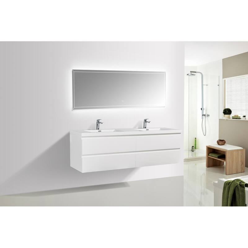 Alma-Pre 84 Inch Wall Mount Vanity with White Double Sink