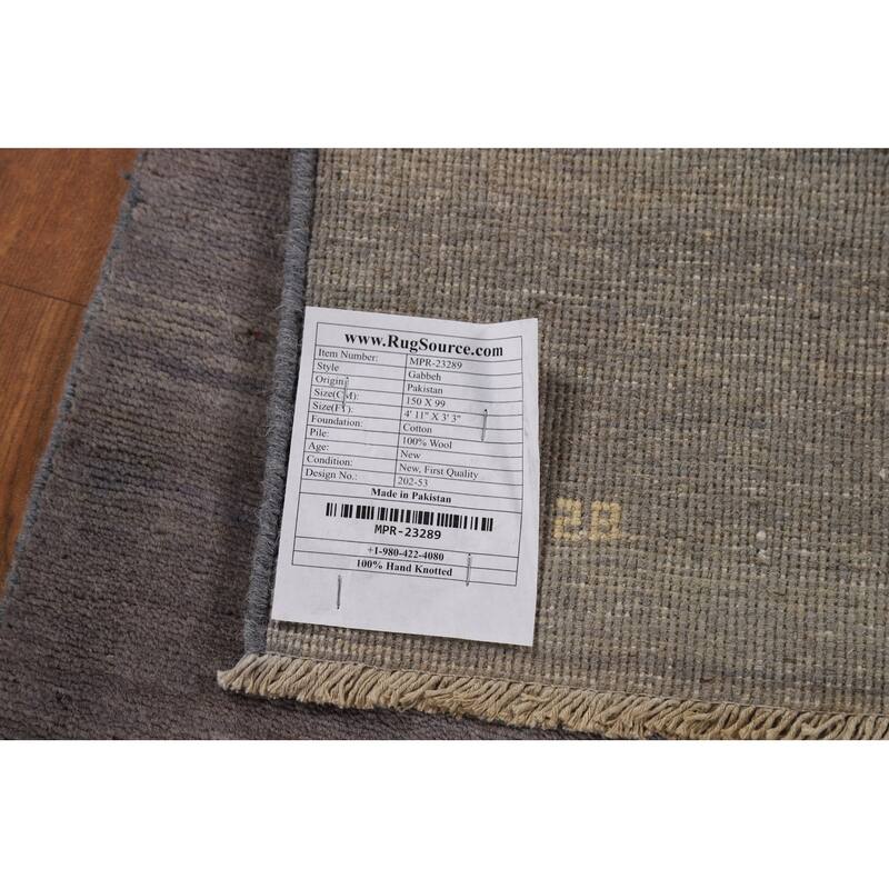 Gabbeh Modern Rug Hand-Knotted Grey Striped Wool Carpet - 3'3" x 4'11"