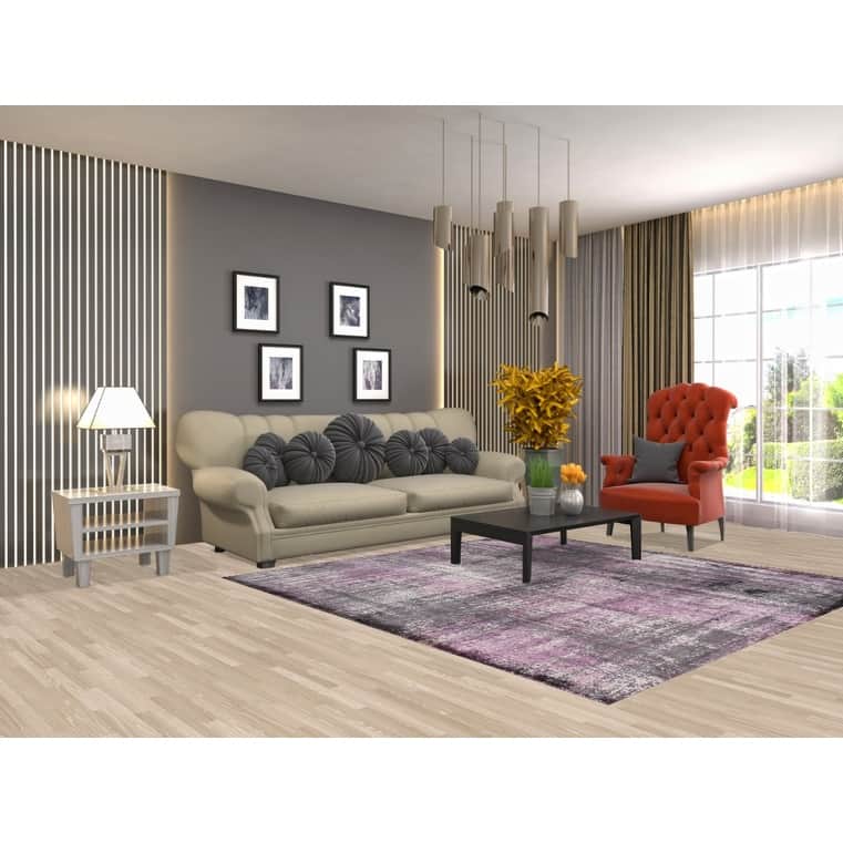 Contemporary Abstract Indian Square Area Rug Hand-Knotted Wool Carpet - 6'8" X 6'9"