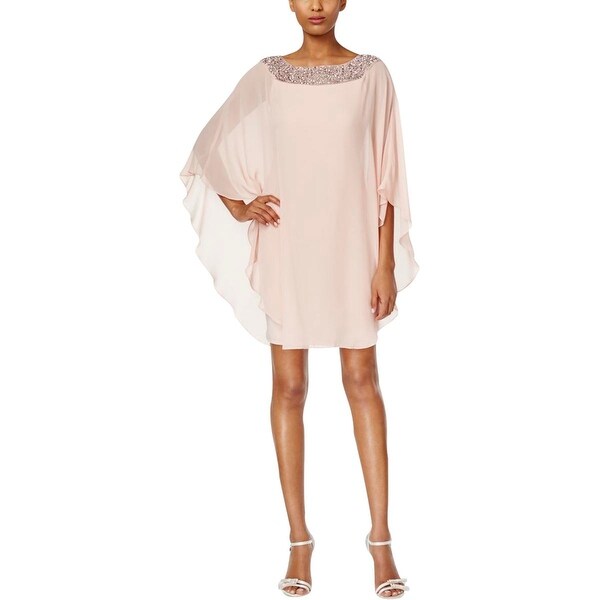 embellished neck chiffon overlay dress