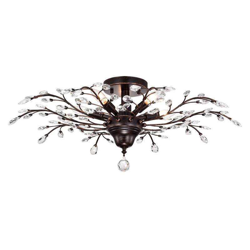 Holly 5-light Antique Copper Finish Crystal Leaves Flush Mount