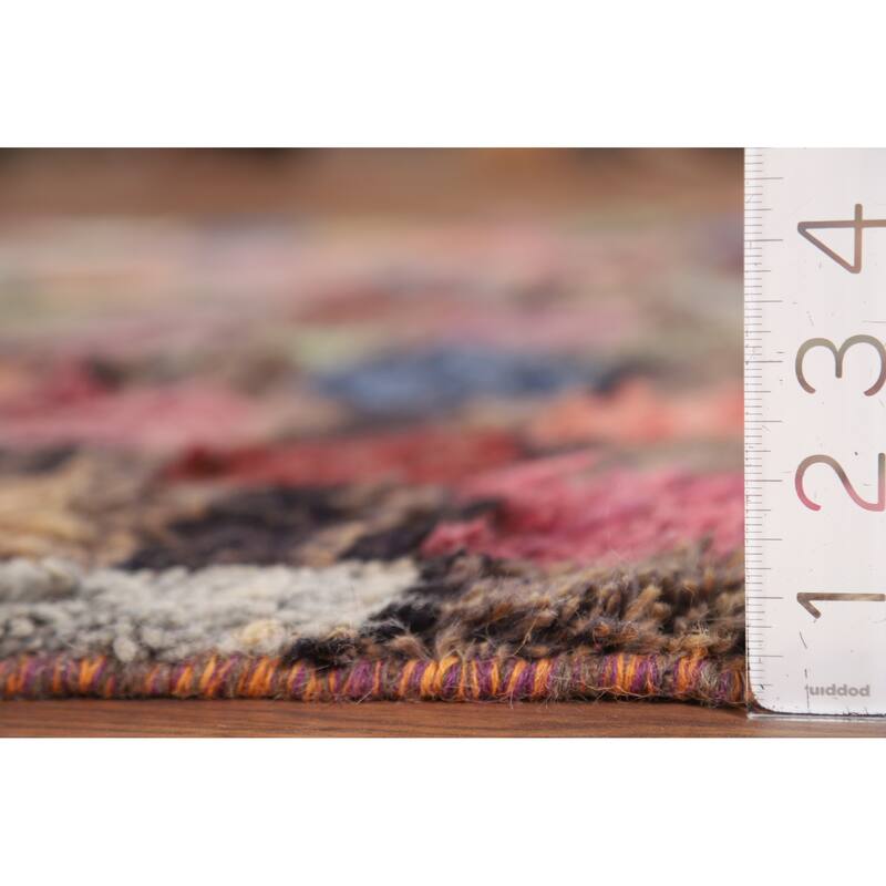 Hand Knotted Oriental 100% Wool Carpet Modern All-Over Multi-Colored Moroccan Area Rug - 8' 5'' X 4' 10''