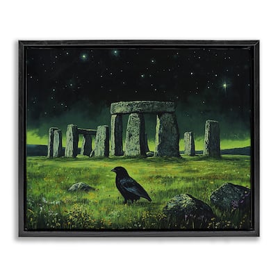 Stupell Crow & Stonehenge at Night Framed Floater Canvas Wall Art Design By Tom Crehan