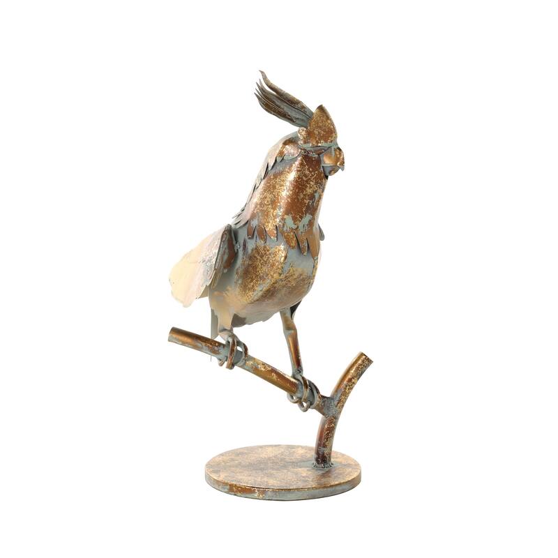 Bronze Metal Patina Parrot Decorative Garden Sculpture with Branch Base