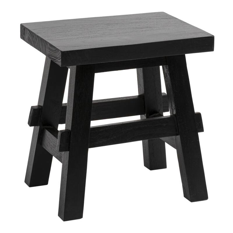 JONATHAN Y Revine Rustic Farmhouse Solid Mindi Wood Handcrafted Accent Stool - Black