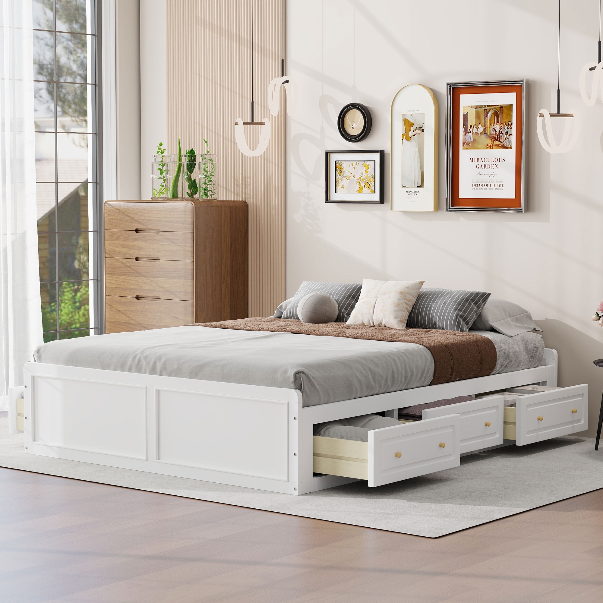 Wood Queen Size Platform Bed Frame with 6 Storage Drawers by Harper & Bright Designs