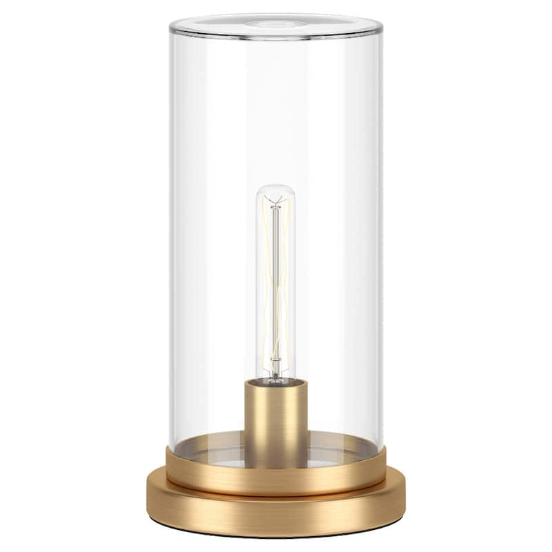 Metal Glass Cylinder Table Lamp with Rocker Switch Plug-In Rocker Switch - 7.13” x 7.13” x 13.25” (D x W x H) - Brass