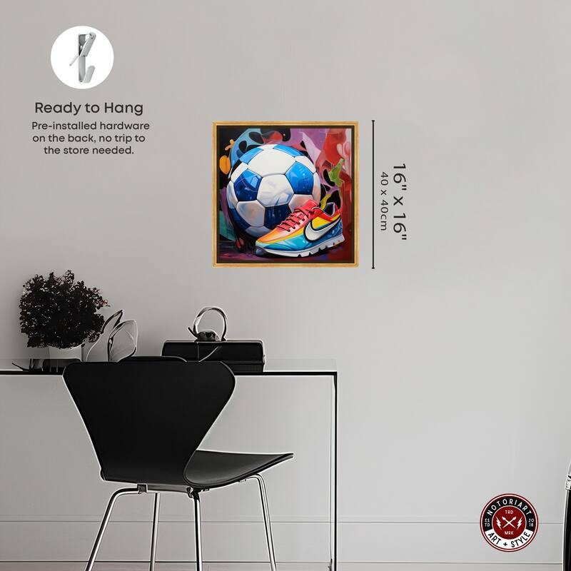 Notoriart Colorful Soccer Sneaker Splash Framed Soccer 1 Piece Canvas Wall Art