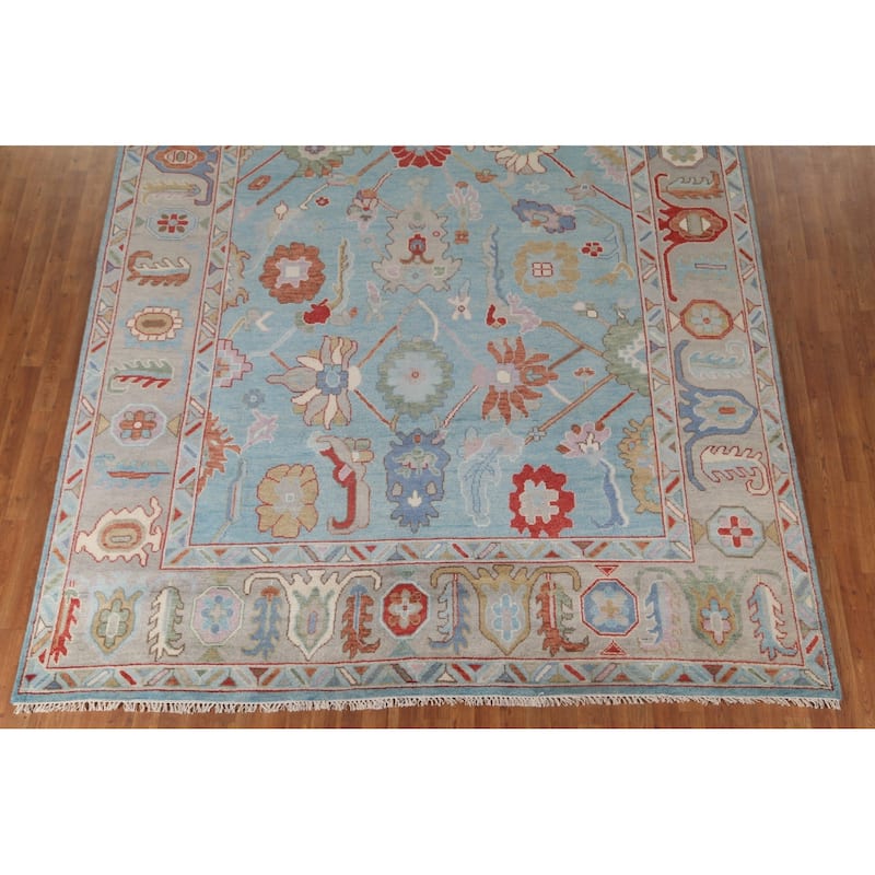 Light Blue Oushak Style Area Rug Handmade Wool Carpet - 9'0" x 11'9"