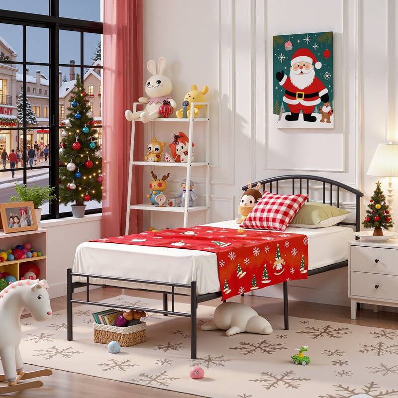 VECELO 2-Pack Twin Kids Beds with Hollow Headboard 37.2" Height Modern Bed Set of 2 Matching Minimalist Children's Bedroom