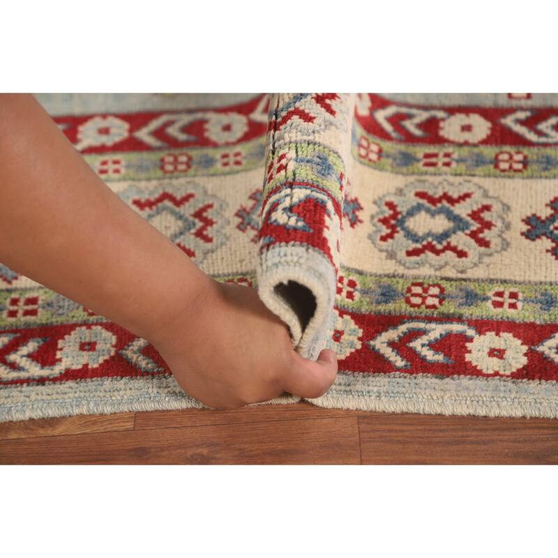 Geometric Kazak Area Rug Bedroom Handmade Wool Carpet - 5'1" x 6'10"