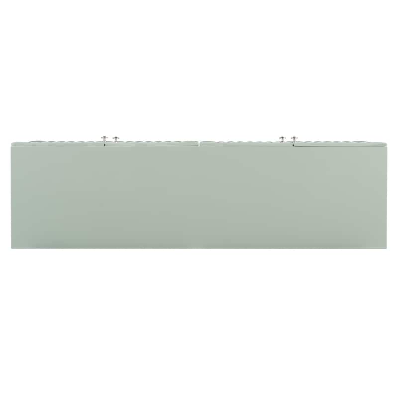 Rubber Wood 4 Door Sideboard with Wavy Pattern Doors and Cylindrical Legs, Storage Cabinet with Metal Door Handle