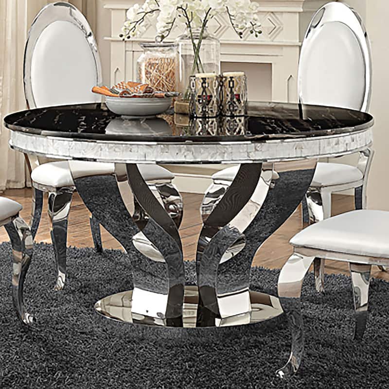 Anchorage Round 51-inch Glass Top Dining Table Polished Stainless Steel