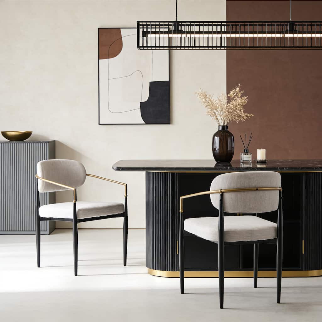 Christopher Knight Home - GlamCore Modern Upholstered Metal Base Dining Chairs with Gold Accents