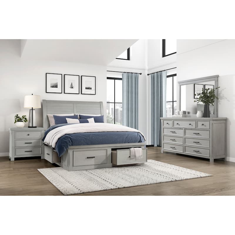 Bedroom Set Gray Finish Storage Drawers Bed Dresser Mirror Nightstand Furniture