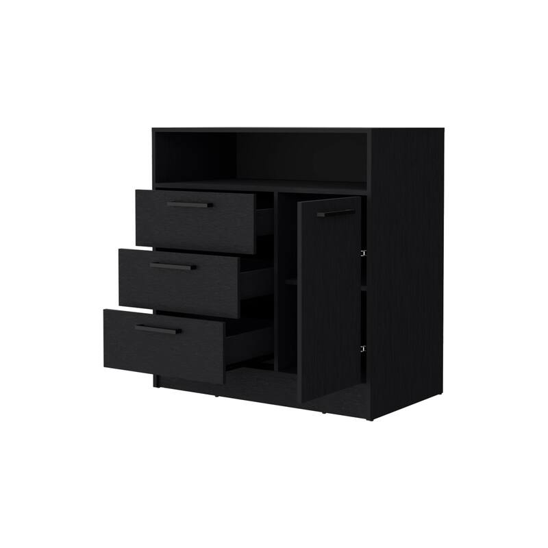 Lincoln Black Open Storage Shelf 3 Drawer Dresser