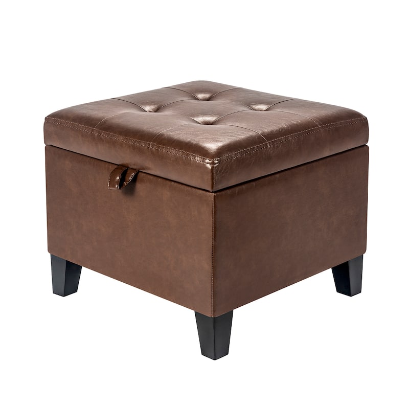 Adeco Faux Leather Tufted Flip Top Storage Ottoman