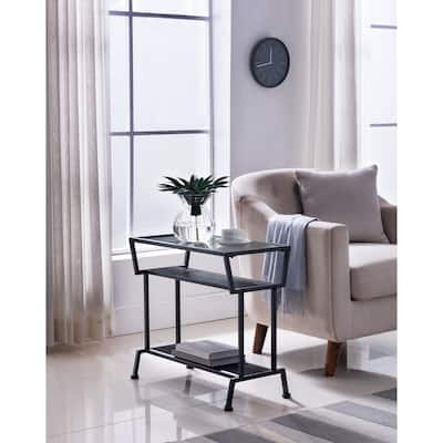 Geo Side End Table with Storage Shelves, Black