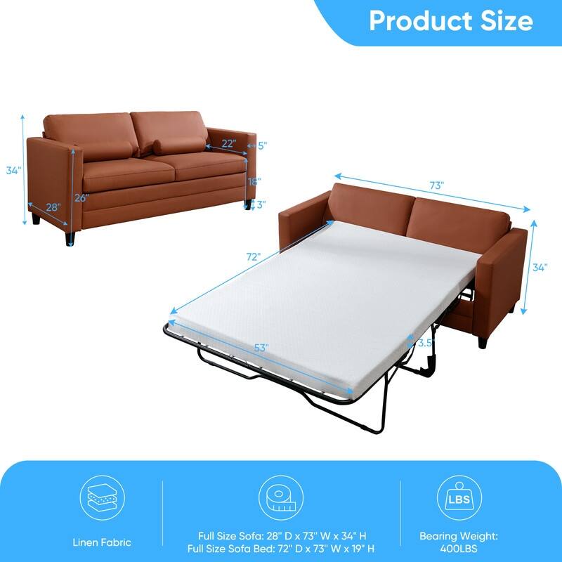 Mixoy 2-in-1 Pull Out Sofa Bed with Mattress,Modern Convertible Sleeper Sofa Futon Couches