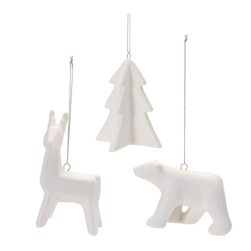 Ceramic Animal Christmas Ornaments - 3.5" - White - 6ct