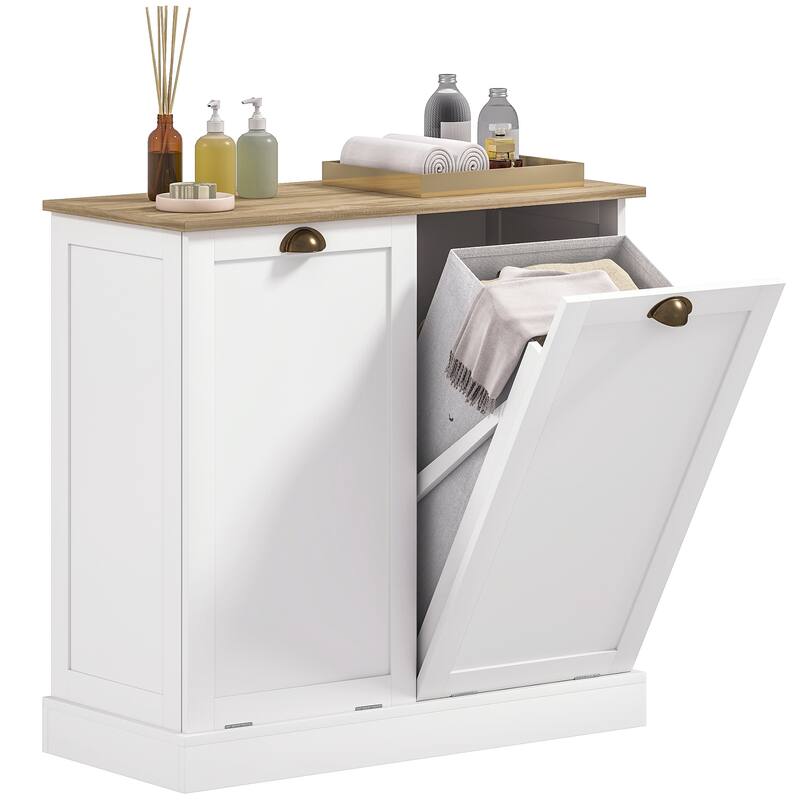 HOMCOM Double Tilt-Out Laundry Hamper Cabinet with 2 Removable Basket, Modern Bathroom Storage Cabinet
