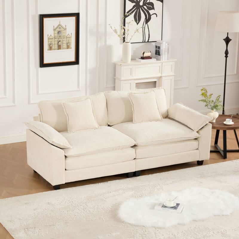 Oversized Chenille Upholstered Sofa, Modular Sectional Cloud Sofa, 2 Seater Sofa with Wider Armrest & Backrest Pillows