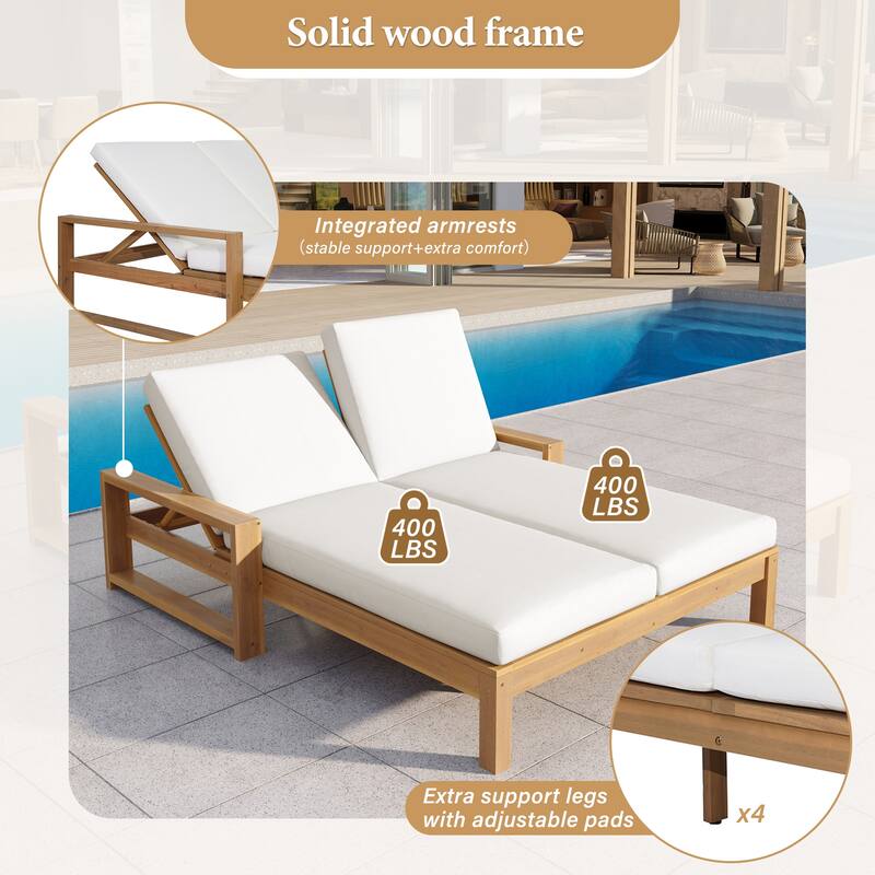 Outdoor Double Chaise Lounge Chair with Dual 5-Position Backrests by Leisure Zone