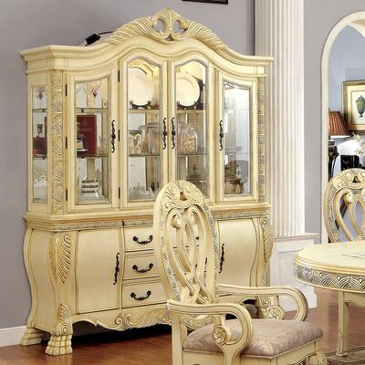 Furniture of America Moka Vintage White Solid Wood 3-drawer China Cabinet