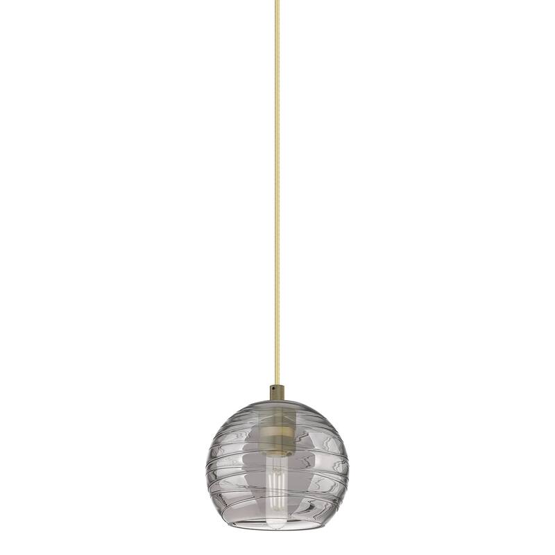 Innovations Lighting 434-1P-8-6 Crown Point Pendant Crown Point 6" - Brushed Brass / Light Smoke Deco Swirl