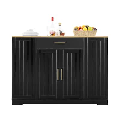 Multi-Functional Kitchen Island with Tilt-Out Trash Compartment and Adjustable Shelves - 53.2"W x 20.9"D x 38"H