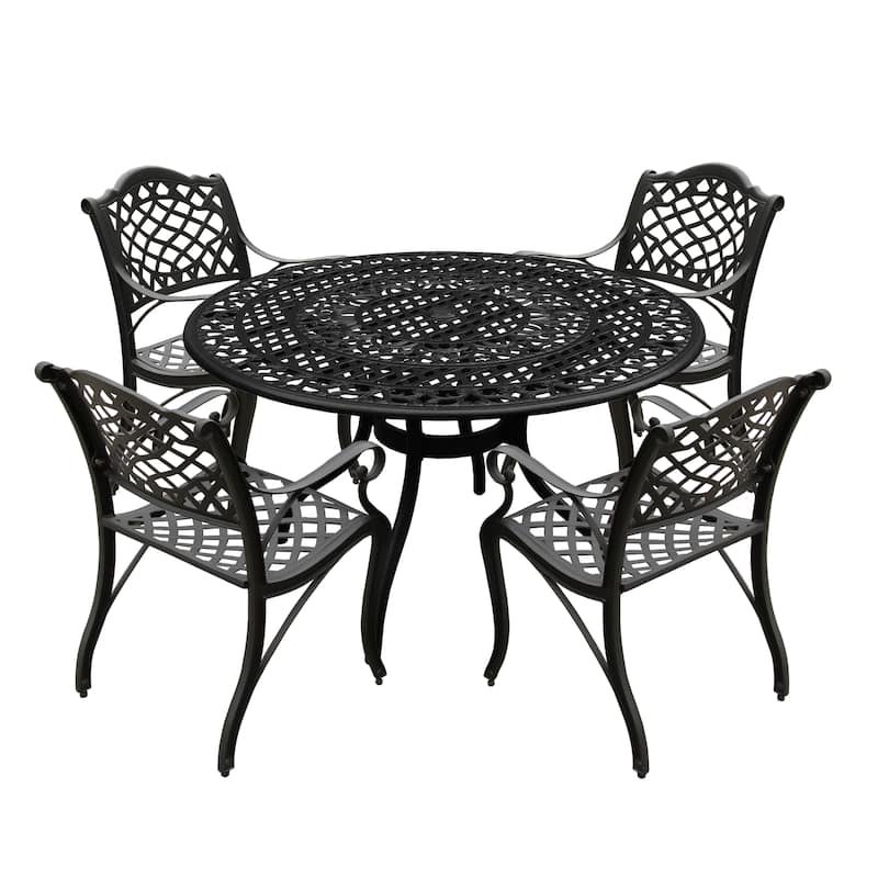 Modern Ornate Outdoor Mesh Aluminum 48-in Round Patio Dining Set with Four Chairs - N/A - Black