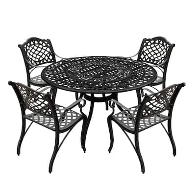 Modern Ornate Outdoor Mesh Aluminum 48-in Round Patio Dining Set with Four Chairs - N/A