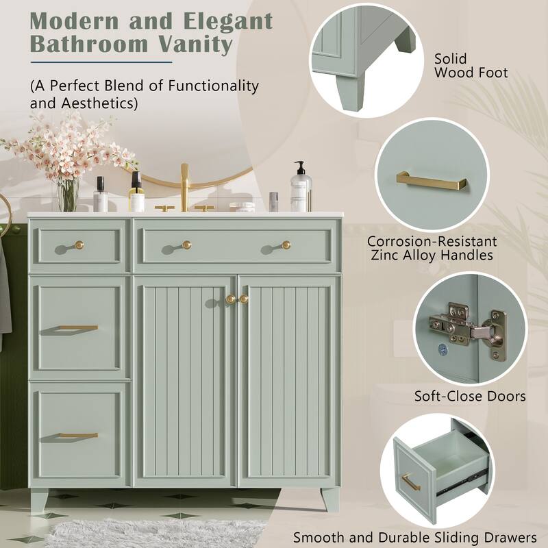 Bathroom Vanity Storage Cabinet with Standard and Double-Layer Drawers, Groove Design Soft Close Doors and Adjustable Shelf
